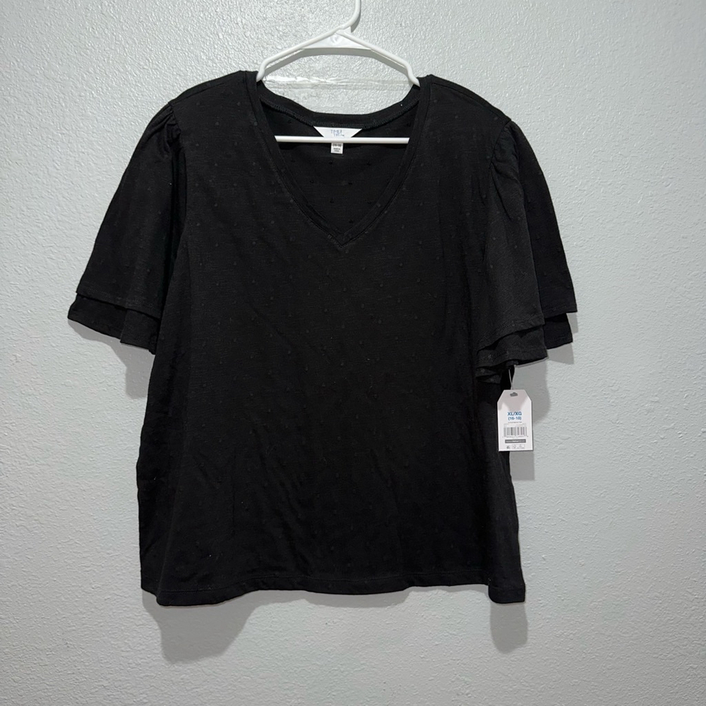 New NWT Women's Time and Tru Black T-Shirt Blouse XL ruffled sleeves (16-18) - Picture 5 of 9